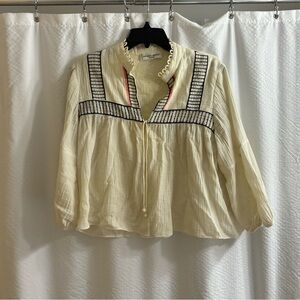 Apiece Apart Embroidered Loreto Blouse, 100% Cotton Summer Shirt